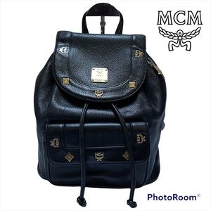 Limited Edition Vintage MCM Black Drawstring Leather Back Pack